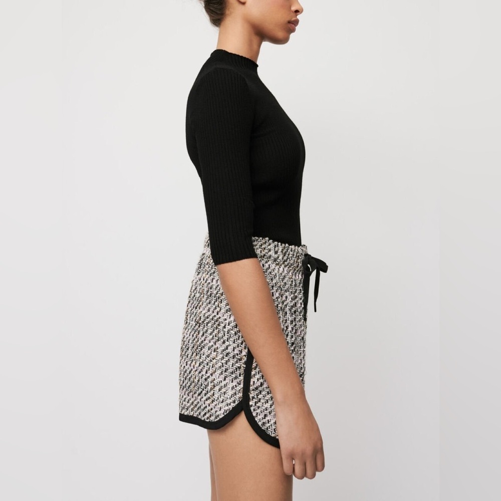 Maje Contrast Tweed Pink High Waisted Shorts - Picture 3 of 8